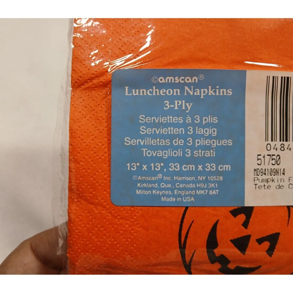 Vintage Amscan Halloween Jack-O'-Lantern Luncheon Napkins 3-Ply Orange...